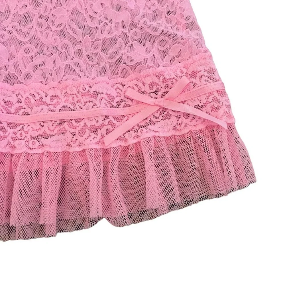 Vintage y2k Victoria’s Secret dollcore pink sheer lace slip dress Teddy ruffle - Picture 8 of 10